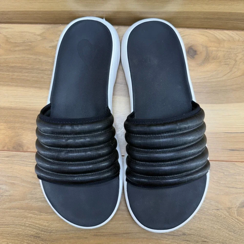 Olukai Komo Slide Mens‎ 11 Black Comfort Sandals Travel Pool Summer Resort